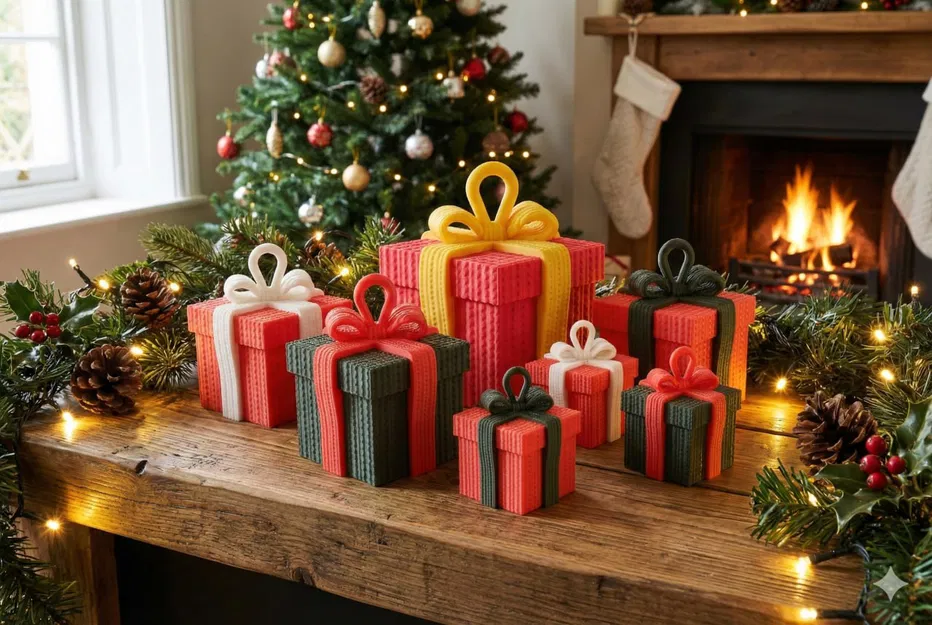 Hộp Quà Giáng Sinh – Trang Trí Phong Cách Dệt Kim Lễ Hội - Image 1