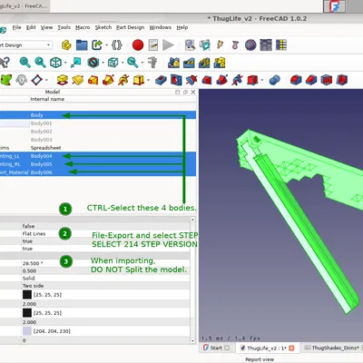 Kính Lẩy Kiểu Thug Life Gấp Gọn In Không Cần Lắp Ráp - FreeCAD