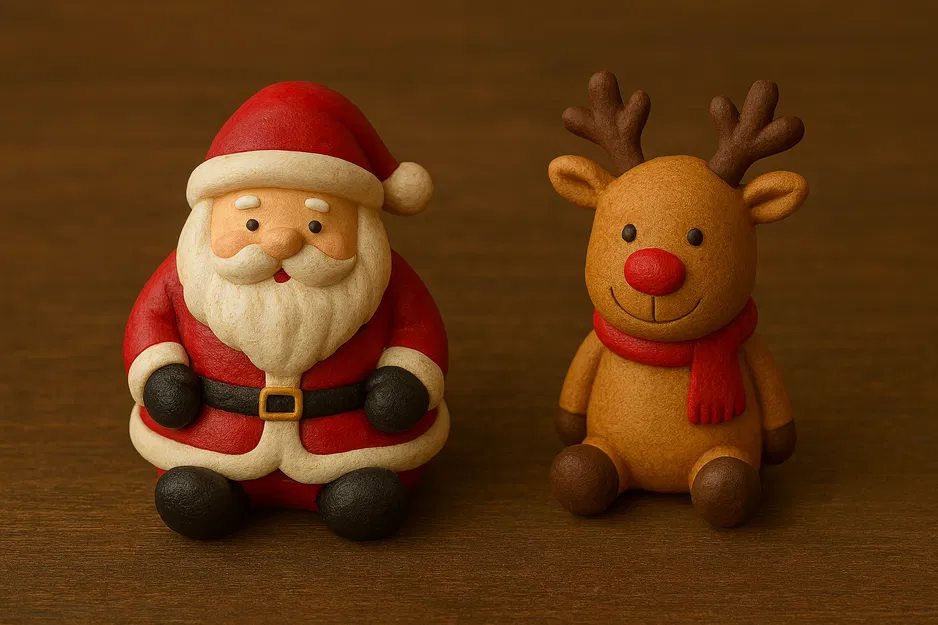 Tượng Ông Già Noel và Tuần Lộc Rudolph/Christmas statuette of Santa Claus and Rudolph the reindeer - Image 1