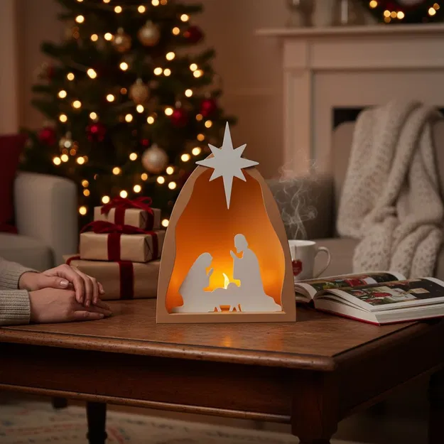 Mô Hình Cảnh Chúa Giáng Sinh Tối Giản Có Vòm Ánh Sáng - Image 2