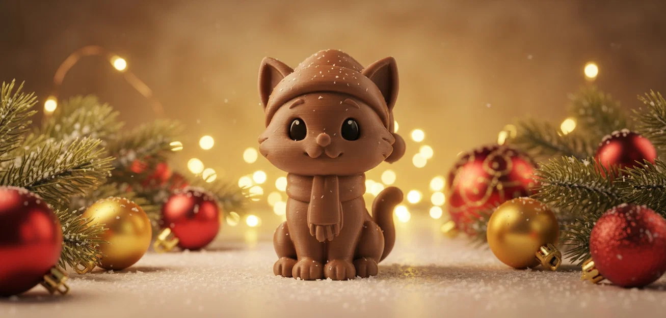 Tượng Mèo Đội Mũ Khăn Xmas Mùa Đông - Image 1