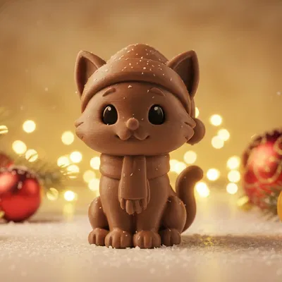 Tượng Mèo Đội Mũ Khăn Xmas Mùa Đông