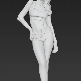 Vợt Casual Woman 3D In Được Hình Nữ Tính Với Quần Jeans Và Áo Crop Top