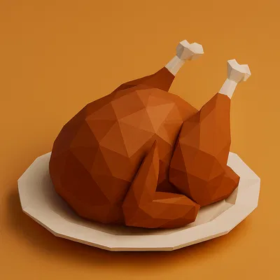 Mô Hình 3D Gà Tây Lễ Tạ Ơn Phong Cách Low Poly