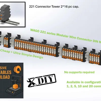 Đế Gắn Ray DIN Cho Đầu Nối WAGO 221 Tự In 3D