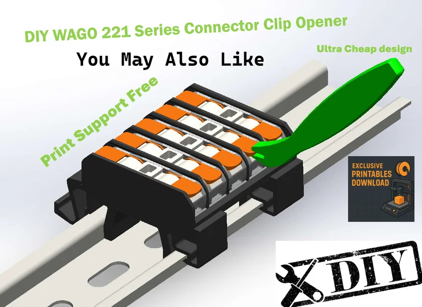 Đế Gắn Ray DIN Cho Đầu Nối WAGO 221 Tự In 3D - Image 11