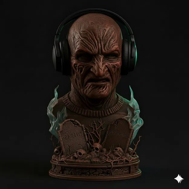 Tượng Bán Thân Chế Độ Kép "Ác Mộng" (Lấy Cảm Hứng Từ Freddy Krueger) & Giá Đỡ Tai Nghe - Image 1