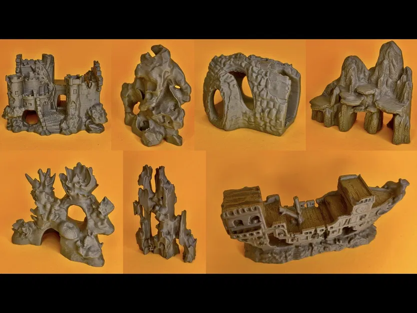 Bộ 7 món Đồ Trang Trí Thủy Sinh, Terrarium: Đá, Cây, Tàn Tích, Thuyền - Image 1