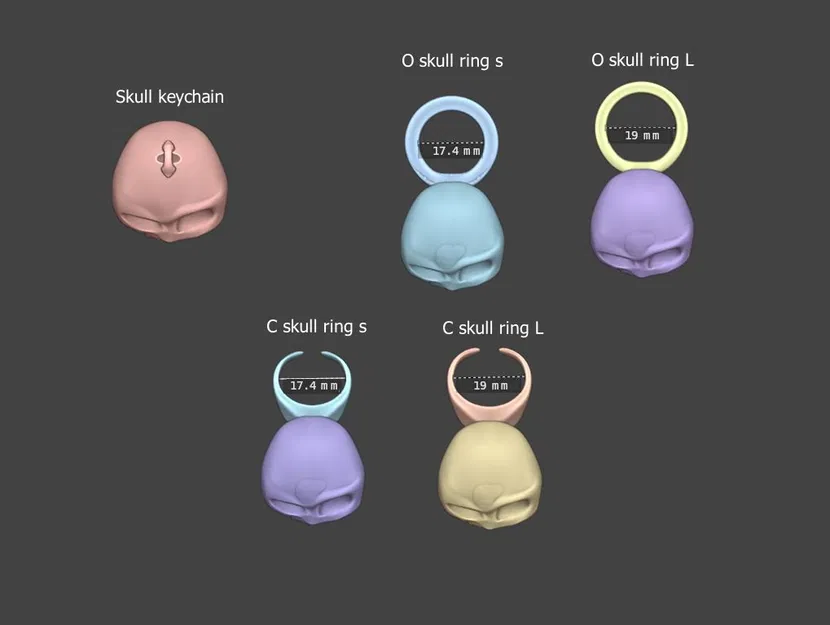Bộ Nhẫn và Móc Khóa Đầu Lâu Khớp Nối Fidget Skull - Image 4