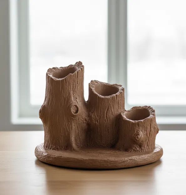 Ống Cắm Đồ Tổ Chức Hình Thân Cây Mộc Mạc – Chỗ Giữ Dụng Cụ Đan Len Thiên Nhiên Rừng - Image 2