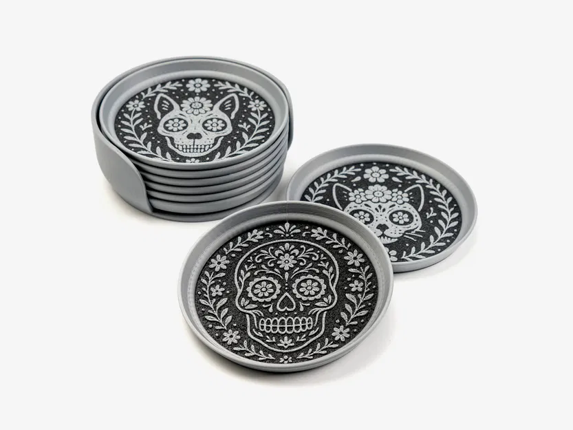 Bộ Đế Lót Cốc Hình Đầu Lâu Trang Trí Xếp Chồng - Image 1