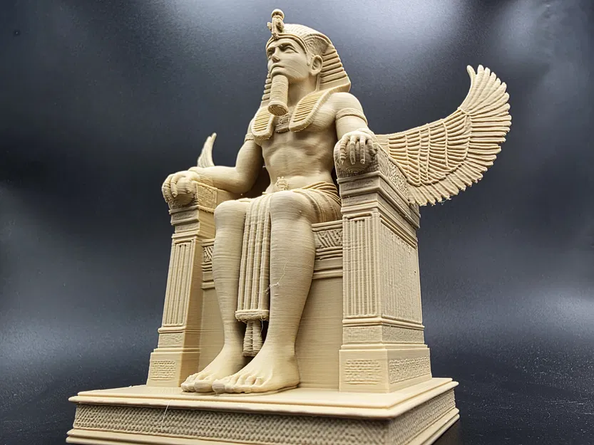 Tượng Pharaoh Ai Cập Ngồi với Đôi Cánh Osiris - Image 4