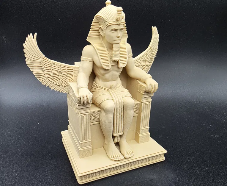 Tượng Pharaoh Ai Cập Ngồi với Đôi Cánh Osiris - Image 5