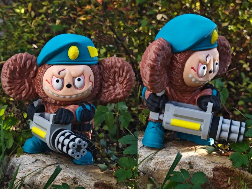 Mô hình Laburator - Cheburashka Labubu với súng minigun - Image 2