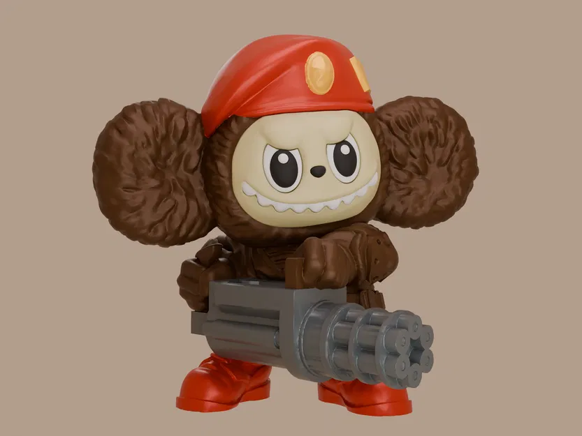 Mô hình Laburator - Cheburashka Labubu với súng minigun - Image 4