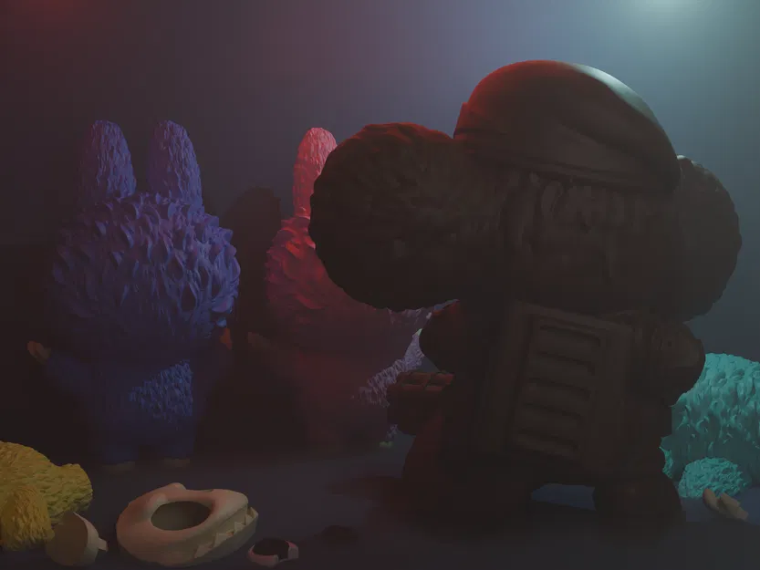 Mô hình Laburator - Cheburashka Labubu với súng minigun - Image 11