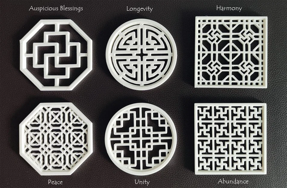 Bộ Đế Lót Ly Hoa Văn Cửa Sổ Phong Cách Á Đông Truyền Thống - Image 1