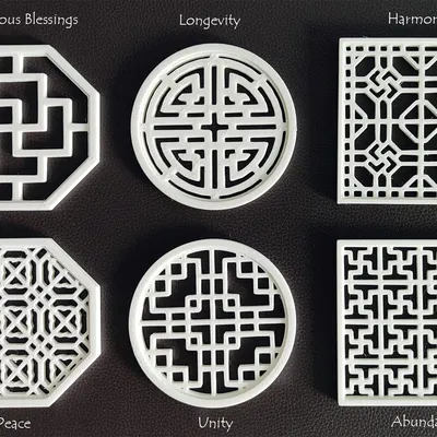 Bộ Đế Lót Ly Hoa Văn Cửa Sổ Phong Cách Á Đông Truyền Thống