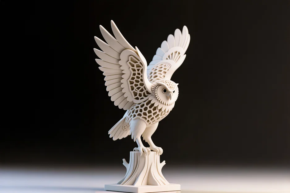 Tượng Cú trên Bệ Cây, Điêu Khắc Hexa - Image 1