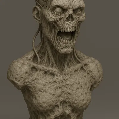 Tượng Đầu Zombie Cyborg Ghê Rợn – Tác Phẩm Điêu Khắc Kinh Dị Khoa Học Viễn Tưởng – Halloween