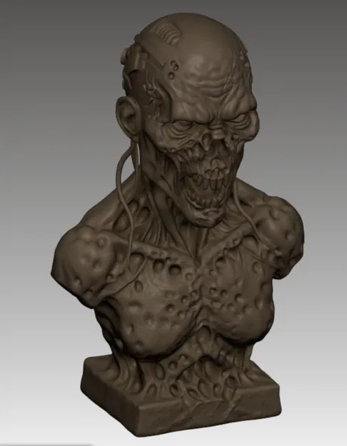 Tượng Đầu Zombie Cyborg Ghê Rợn – Tác Phẩm Điêu Khắc Kinh Dị Khoa Học Viễn Tưởng – Halloween - Image 2