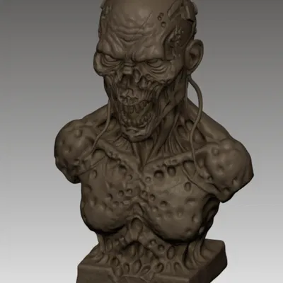 Tượng Đầu Zombie Cyborg Ghê Rợn – Tác Phẩm Điêu Khắc Kinh Dị Khoa Học Viễn Tưởng – Halloween