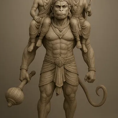 Tượng Anjineya cùng Ram Lakshman trên vai