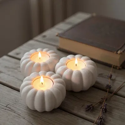 Chân nến LED hình bí ngô mùa thu cho 3 cây nến