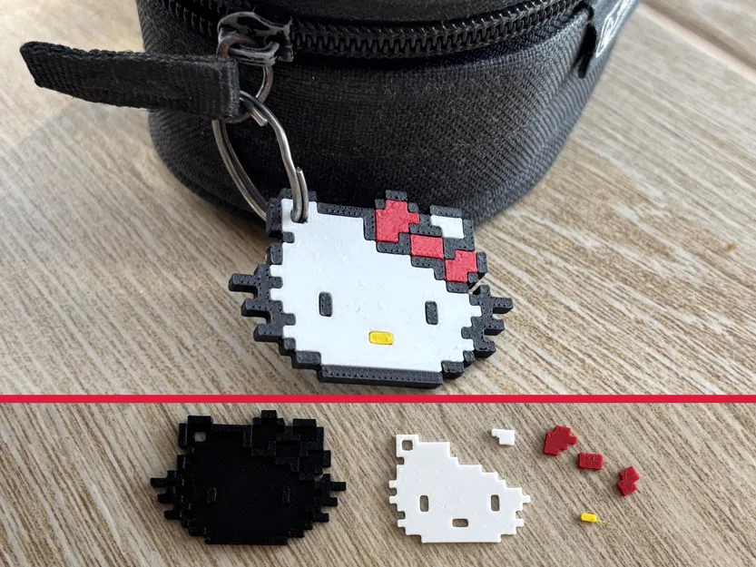 Móc Khóa Hello Kitty 8-bit Lắp Ráp Đa Mảnh – Dễ Dàng Không Cần Keo - Image 1