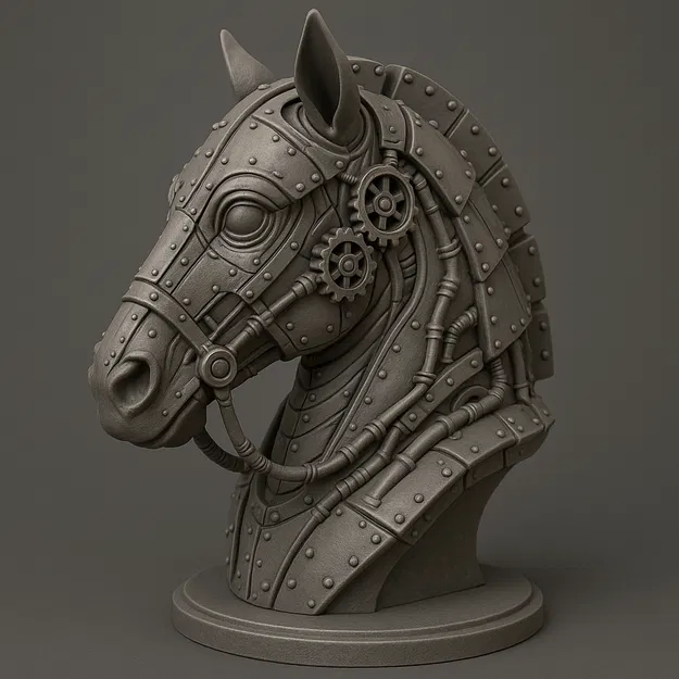 Tượng Bán Thân Ngựa Cơ Khí Phong Cách Steampunk - Image 1