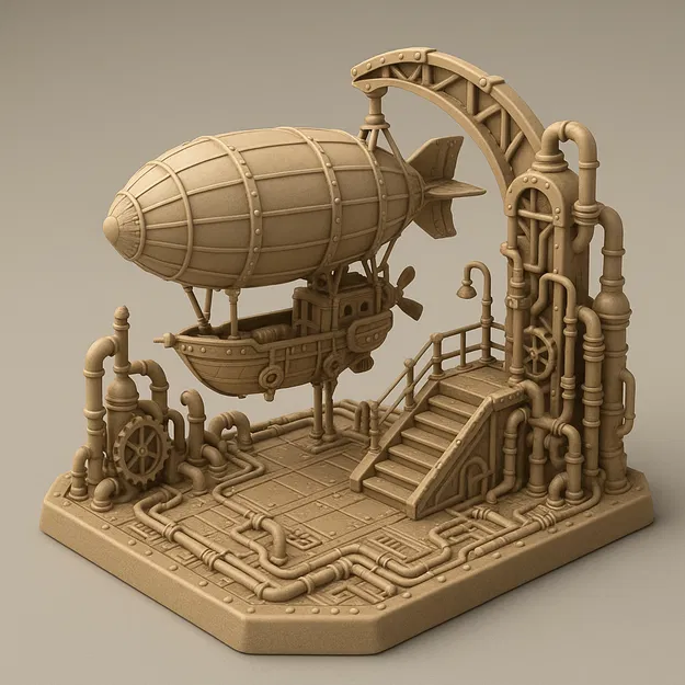 Mô Hình Tàu Bay Hơi Steampunk Dock Diorama - Image 1
