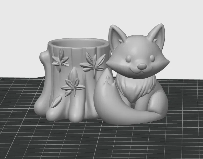 Cáo mùa thu với gốc cây trang trí lá - hộp đựng đồ 3D dễ thương, hũ / hộp / ống cắm bút - Image 1