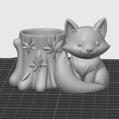 Cáo mùa thu với gốc cây trang trí lá - hộp đựng đồ 3D dễ thương, hũ / hộp / ống cắm bút