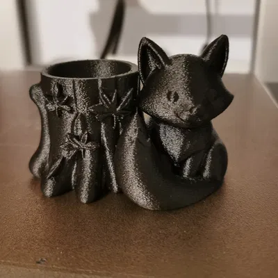 Cáo mùa thu với gốc cây trang trí lá - hộp đựng đồ 3D dễ thương, hũ / hộp / ống cắm bút