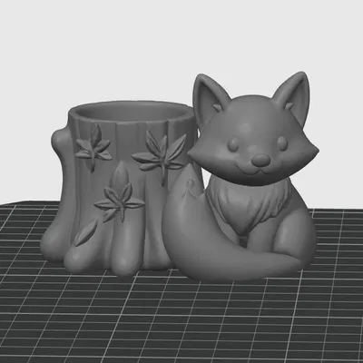 Cáo mùa thu với gốc cây trang trí lá - hộp đựng đồ 3D dễ thương, hũ / hộp / ống cắm bút