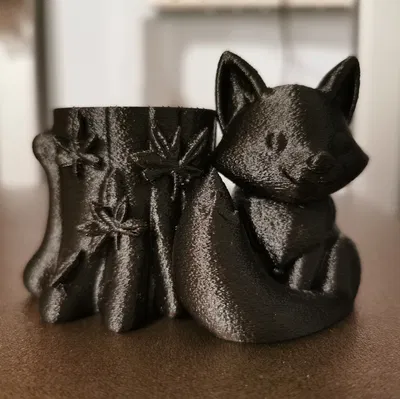 Cáo mùa thu với gốc cây trang trí lá - hộp đựng đồ 3D dễ thương, hũ / hộp / ống cắm bút