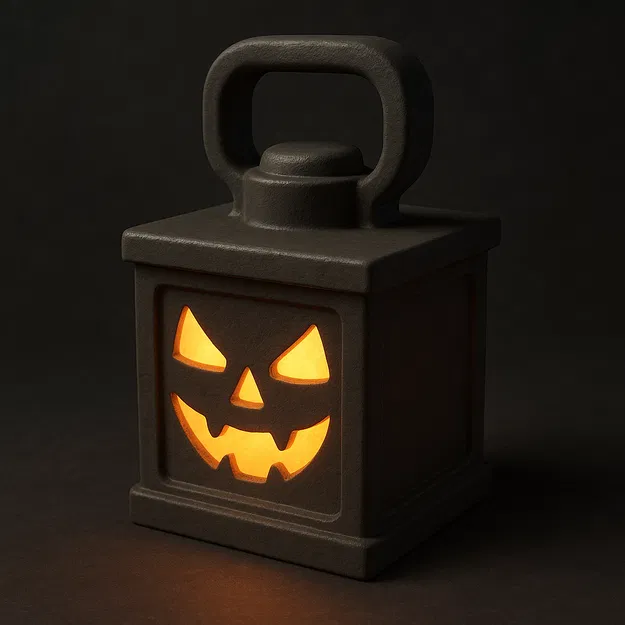 Đèn lồng Halloween kiểu cũ, thân vuông, mặt phát sáng, có tay cầm dày - Image 1