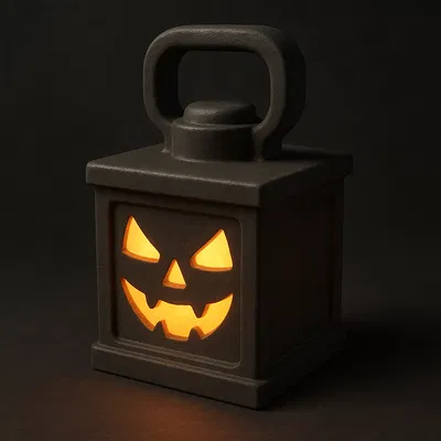 Đèn lồng Halloween kiểu cũ, thân vuông, mặt phát sáng, có tay cầm dày