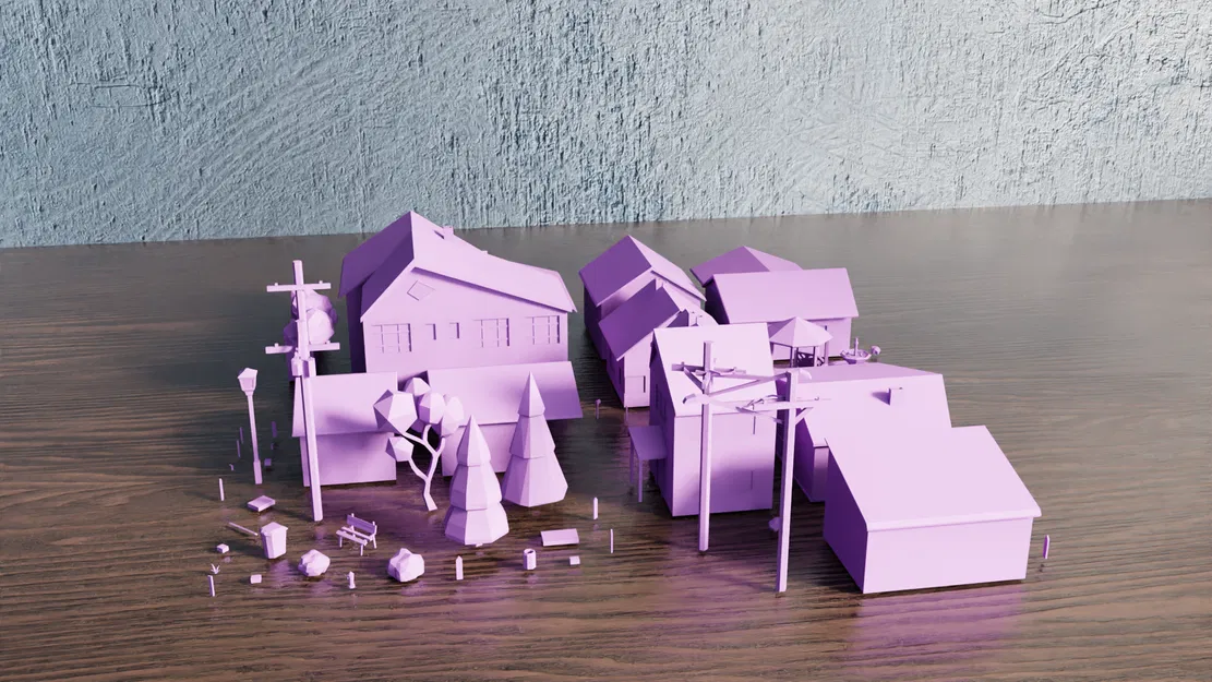 Bộ sưu tập Yếu tố Thị trấn Low Poly V1 - Image 3