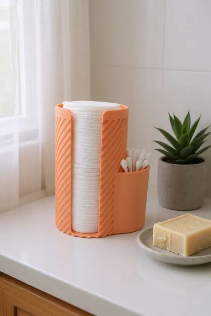 Hộp Đựng Bông Tẩy Trang & Tăm Bông Kiểu Dáng Hiện Đại Có Gân - Image 1