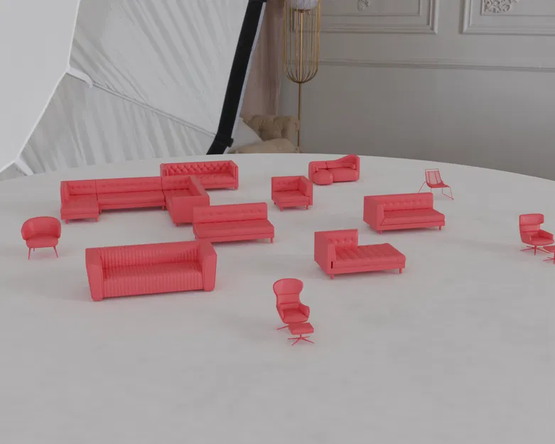 Mô Hình Thu Nhỏ Ghế Sofa & Ghế Ngồi Hiện Đại STL MegaPack 2 – Bernhardt & BoConcept - Image 7