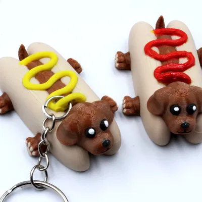 Móc Khóa Chó Dachshund Xúc Xích Vui Nhộn Có Sốt Cà Chua