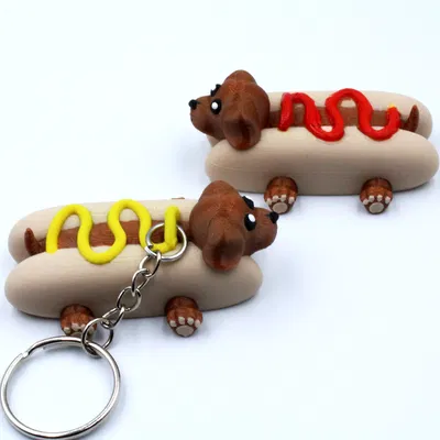 Móc Khóa Chó Dachshund Xúc Xích Vui Nhộn Có Sốt Cà Chua