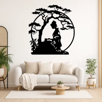 Tranh Treo Tường 3D Cô Gái Nhật Bản Bonsai