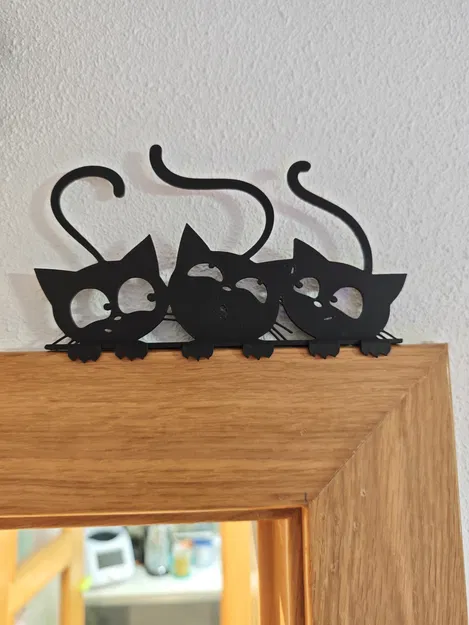 Tranh 3 Mèo Đen Treo Tường / Cửa - Có Chân Đế + Bản Phẳng #1 - Image 1