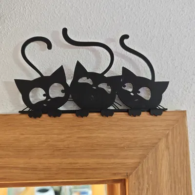 Tranh 3 Mèo Đen Treo Tường / Cửa - Có Chân Đế + Bản Phẳng #1