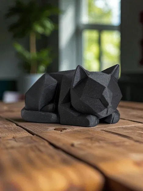 Mèo Con Low Poly Dễ Thương Đang Chờ - Image 1