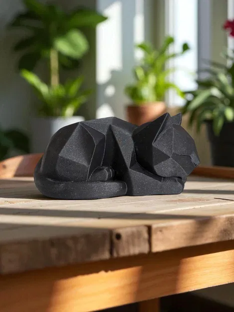 Mèo Con Low Poly Dễ Thương Đang Chờ - Image 2