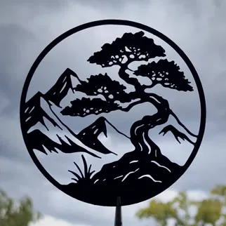 Tranh Tường/Cửa Sổ Bonsai Núi Thiền 2D