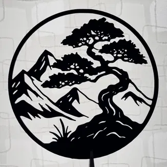 Tranh Tường/Cửa Sổ Bonsai Núi Thiền 2D